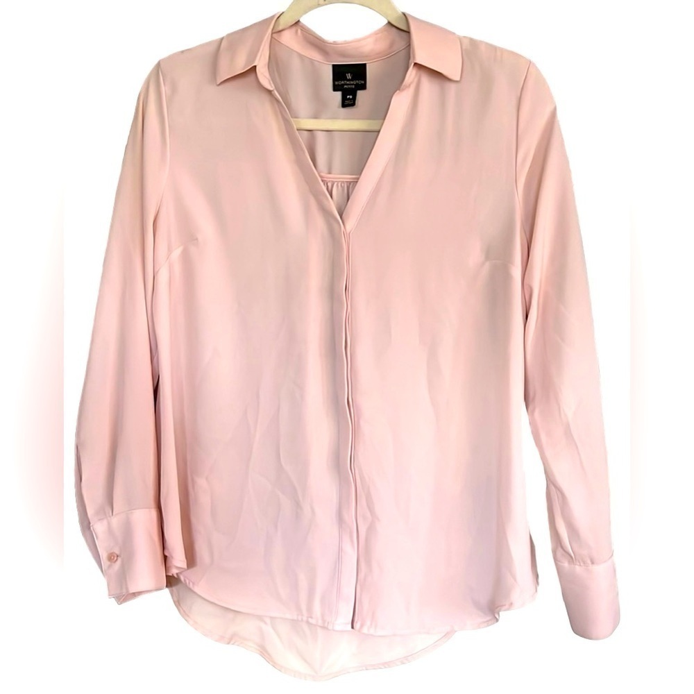 WORTHINGTON Blush Pink Button Down Sheer Blouse, Size Small Petite, GUC.